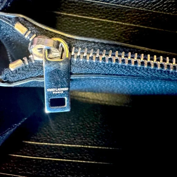 YSL Zip Around Wallet Saint Laurent Black Leather Silver Logo Discontinued RARE - Picture 10 of 16